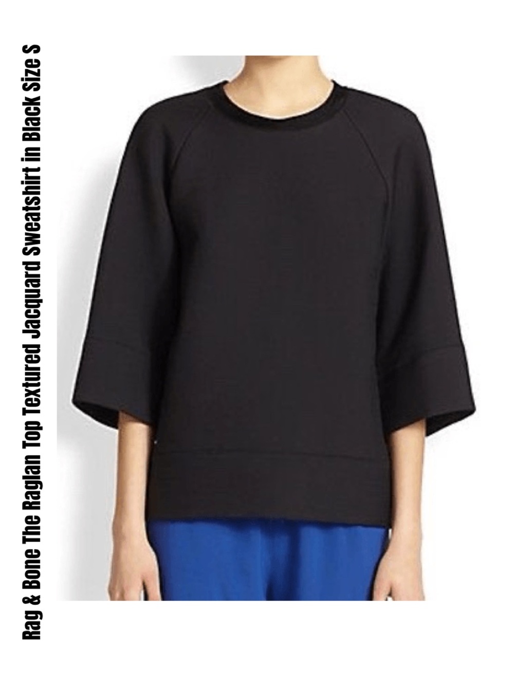 Rag & Bone The Raglan Top Textured Jacquard Sweatshirt in Black Size S